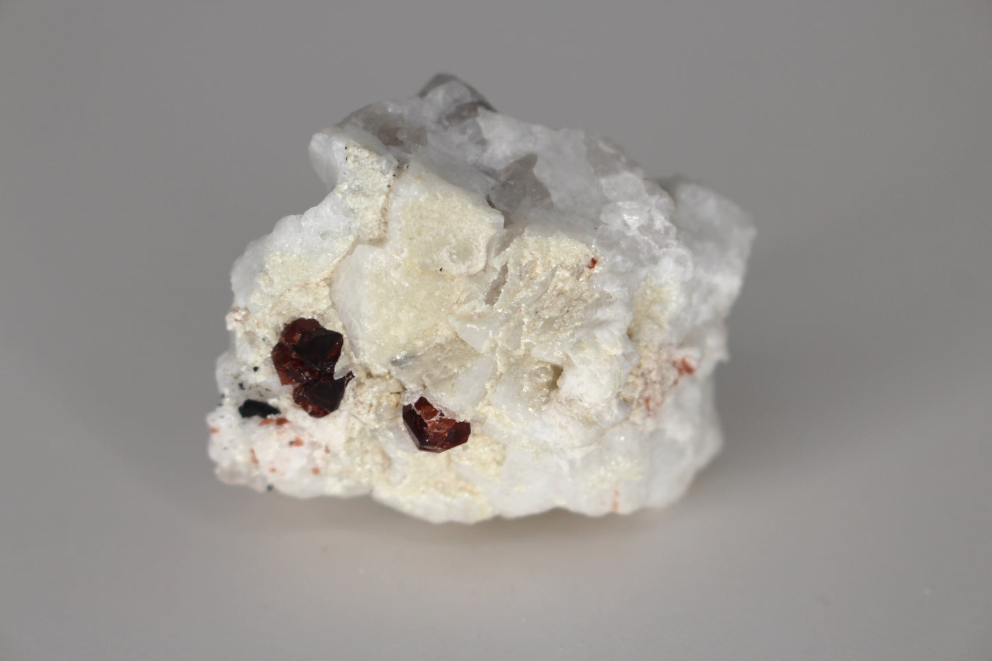 Spessartine Garnets on Quartz w/ Aquamarine, Mica, Feldspar and Schorl