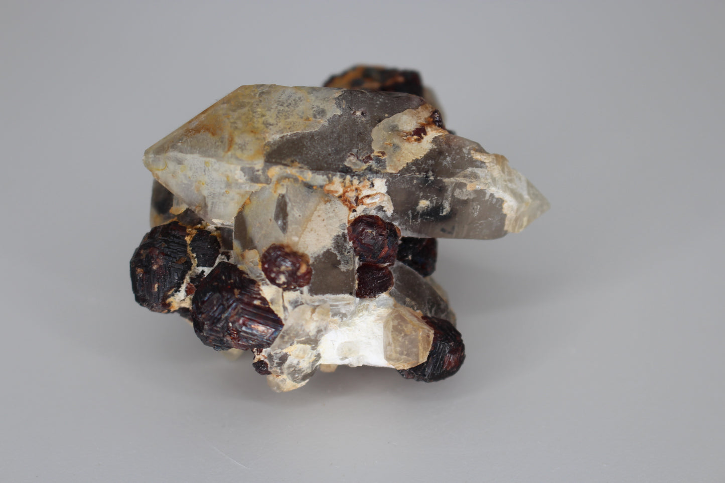 Etched Spessartine Garnet on Quartz w/ Schorl