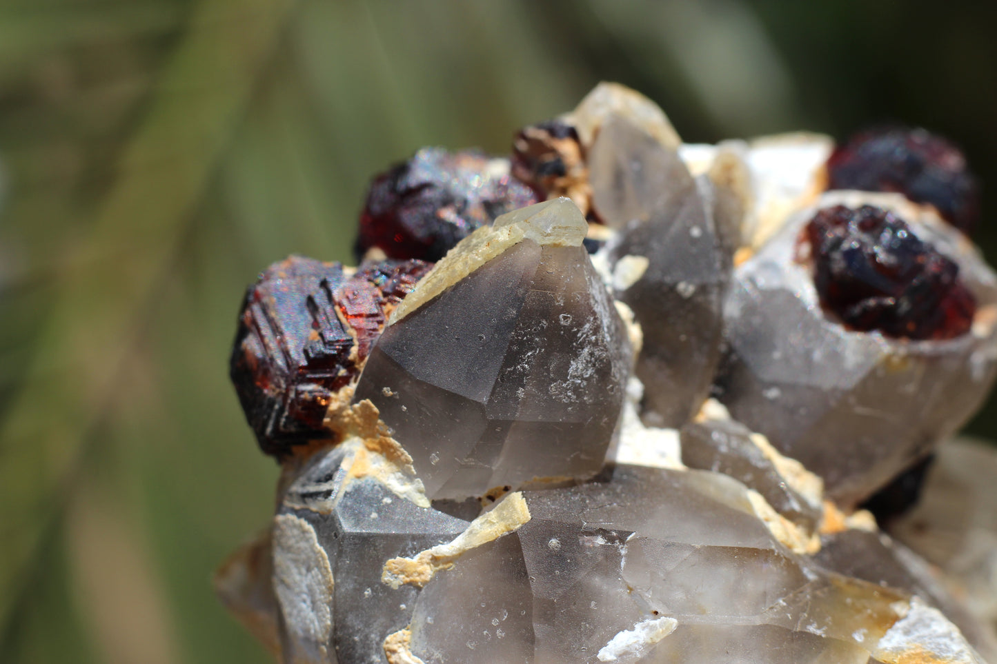 Etched Spessartine Garnet on Quartz w/ Schorl