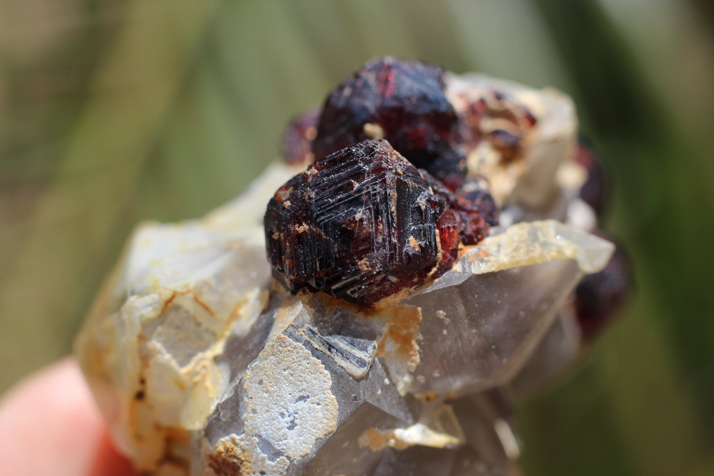 Etched Spessartine Garnet on Quartz w/ Schorl