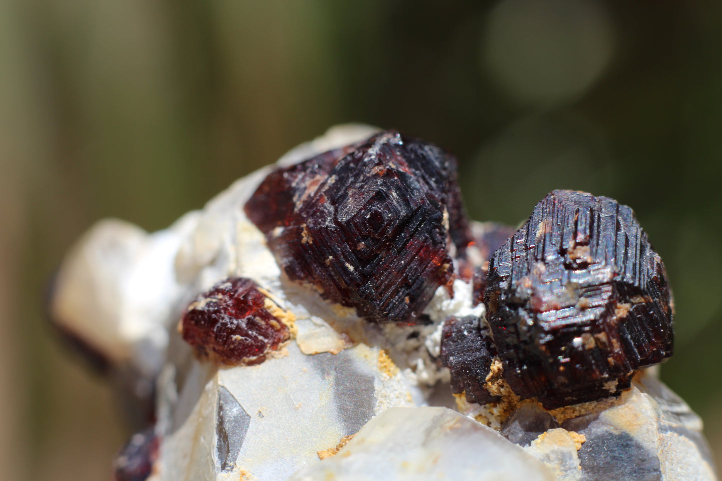 Etched Spessartine Garnet on Quartz w/ Schorl