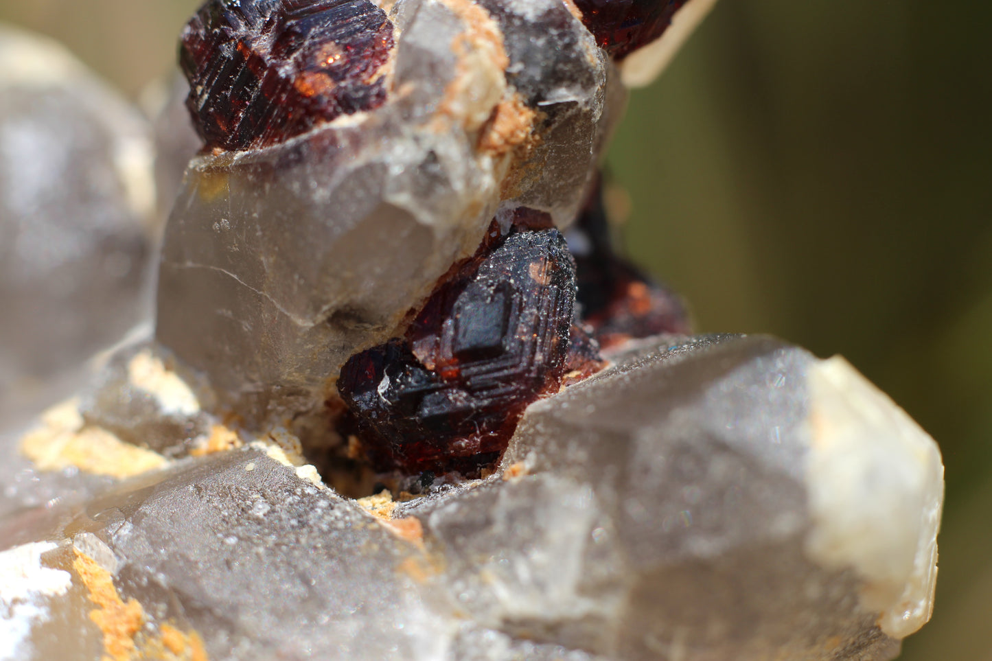 Etched Spessartine Garnet on Quartz w/ Schorl