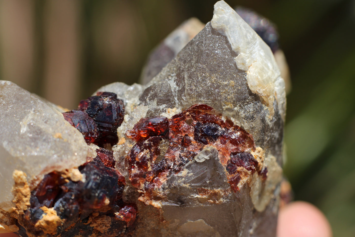 Etched Spessartine Garnet on Quartz w/ Schorl