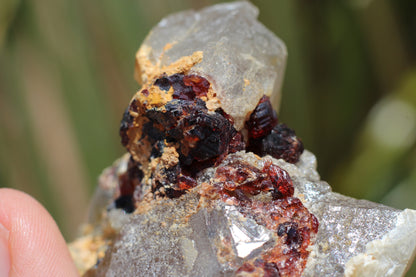 Etched Spessartine Garnet on Quartz w/ Schorl