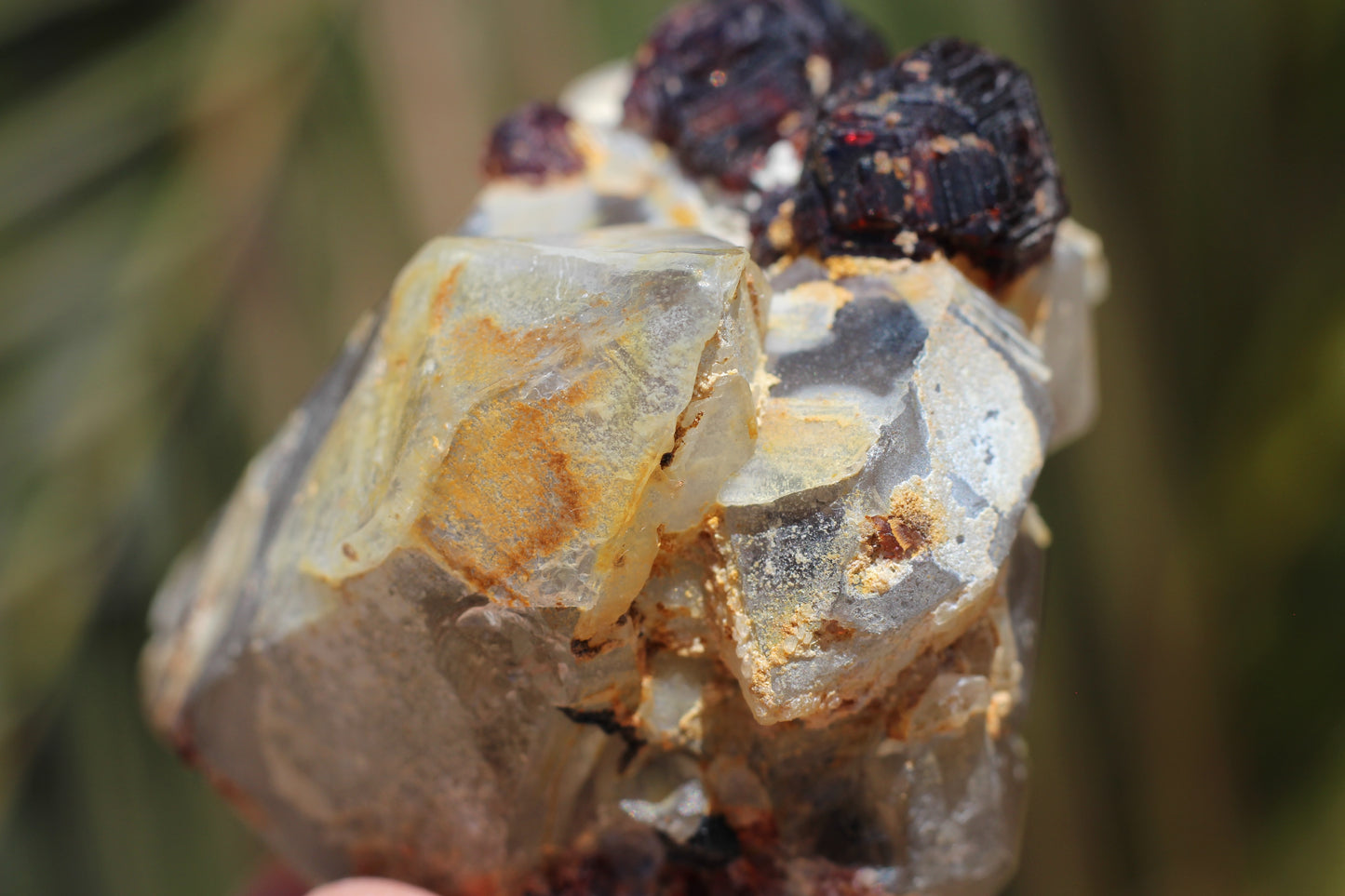 Etched Spessartine Garnet on Quartz w/ Schorl