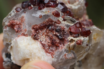 Spessartine Garnets on Quartz w/ Mica, Feldspar and Schorl