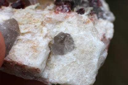 Spessartine Garnets on Quartz w/ Mica and Feldspar