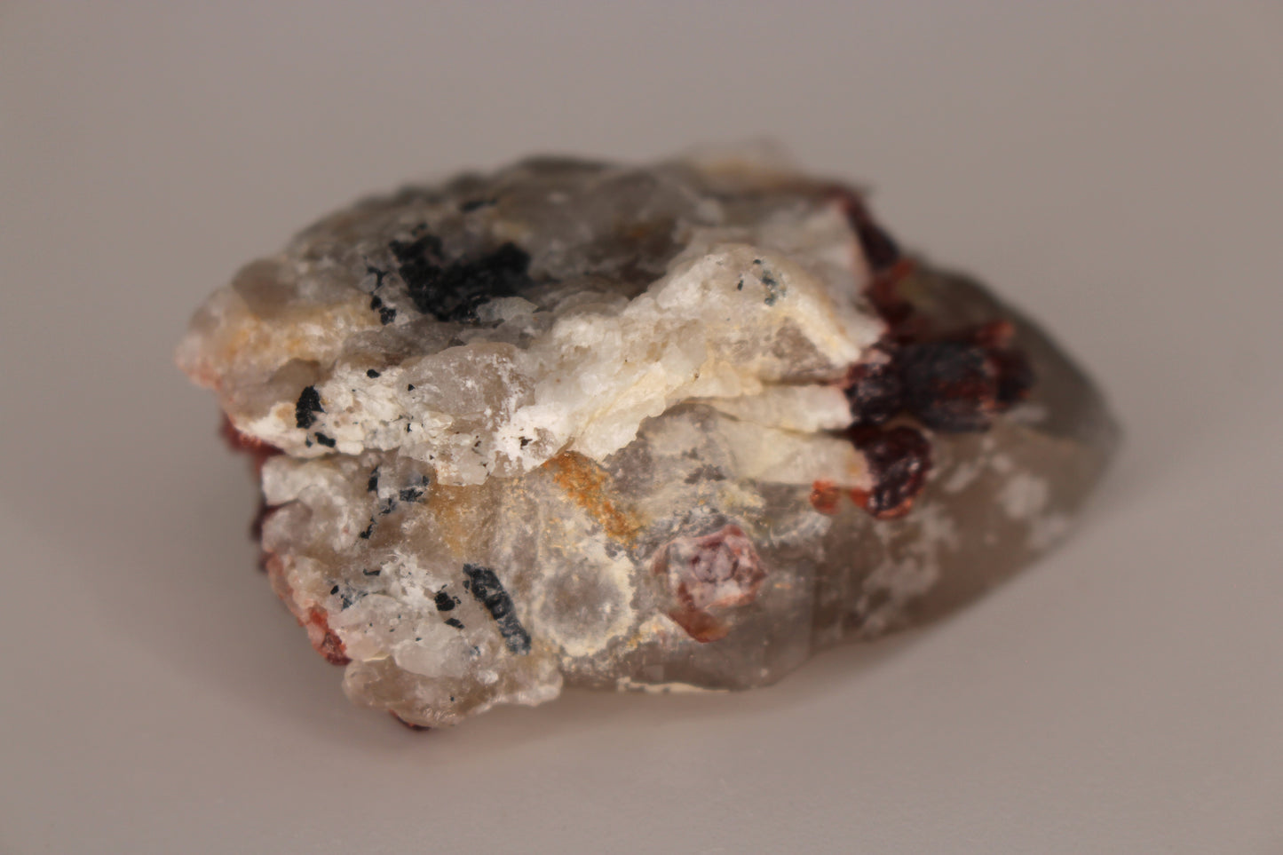 Spessartine Garnets on Quartz w/ Mica, Feldspar and Schorl