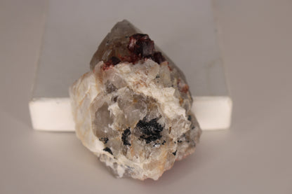 Spessartine Garnets on Quartz w/ Mica, Feldspar and Schorl