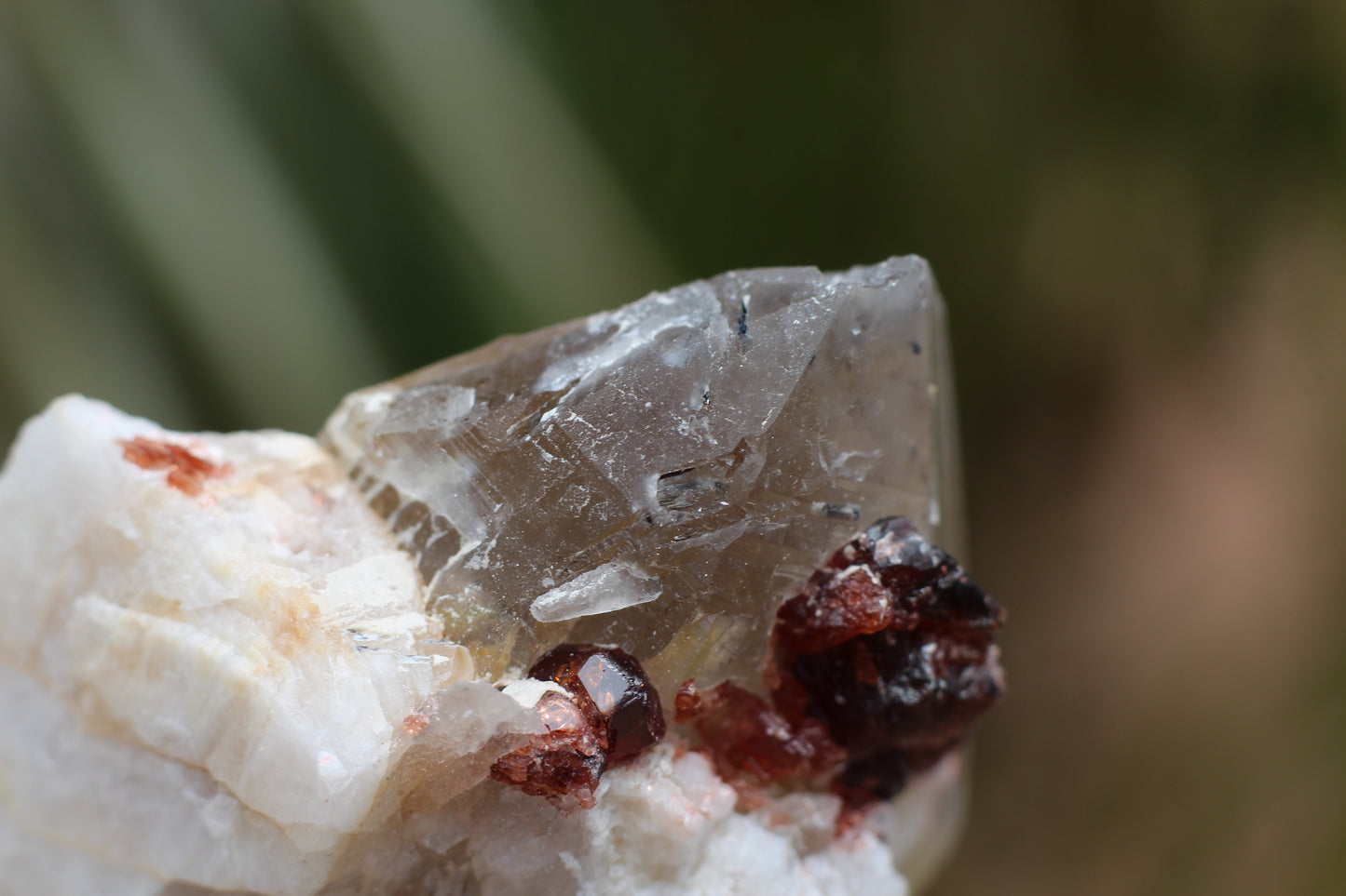 Spessartine Garnets on Quartz w/ Mica, Feldspar and Schorl