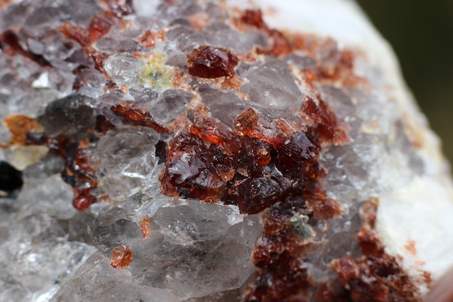 Spessartine Garnet on Quartz w/ Feldspar and Schorl