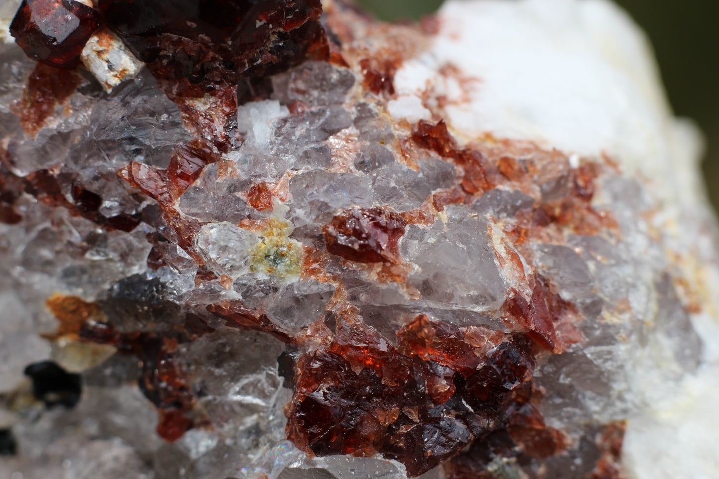 Spessartine Garnet on Quartz w/ Feldspar and Schorl