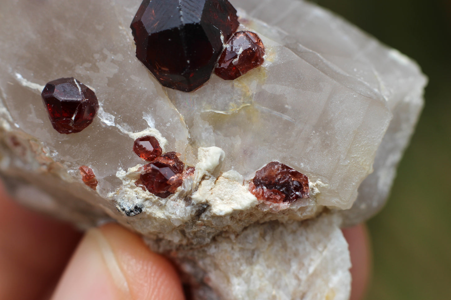 Spessartine Garnets on Quartz w/ Mica and Schorl