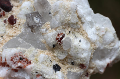 Etched Spessartine Garnets on Quartz w/ Schorl