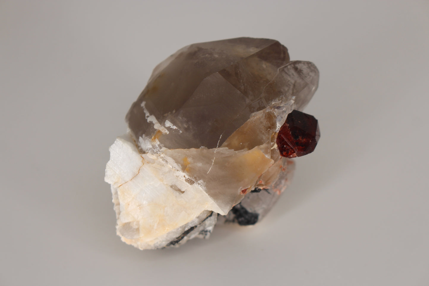 Spessartine Garnet on Quartz w/ Feldspar and Schorl