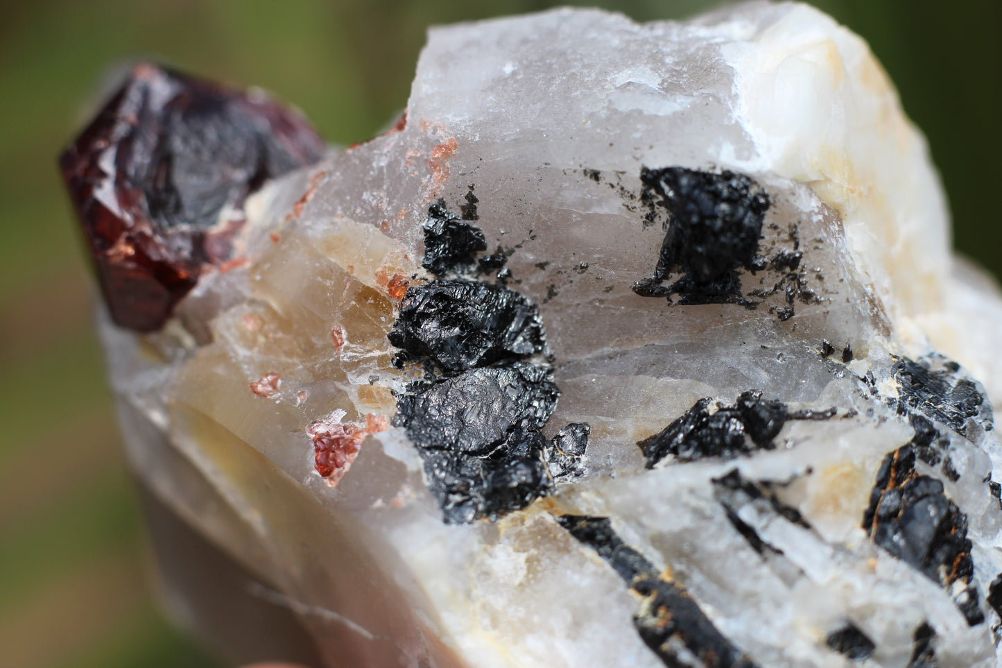 Spessartine Garnet on Quartz w/ Feldspar and Schorl