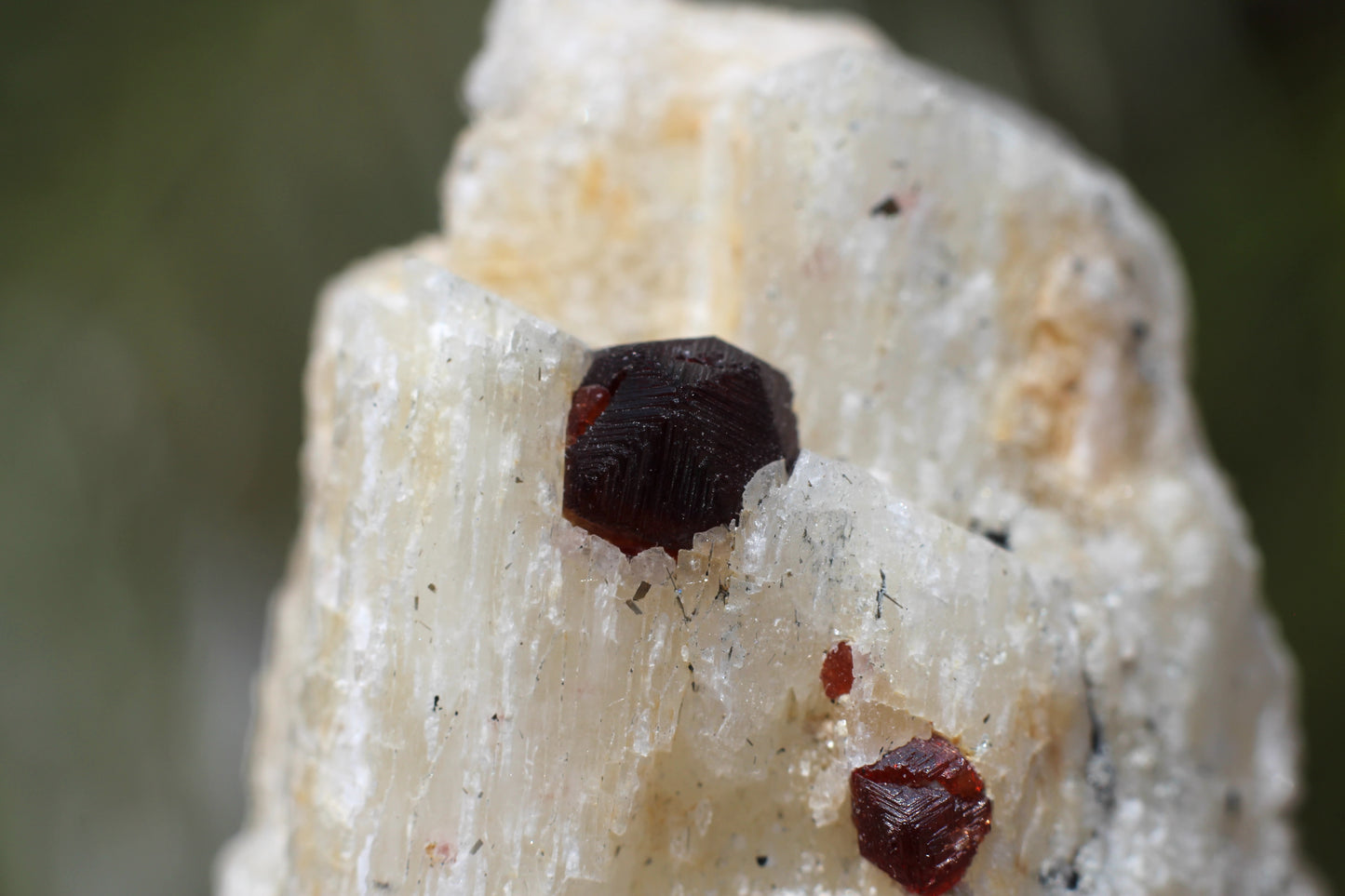 Etched Spessartine Garnet on Feldspar