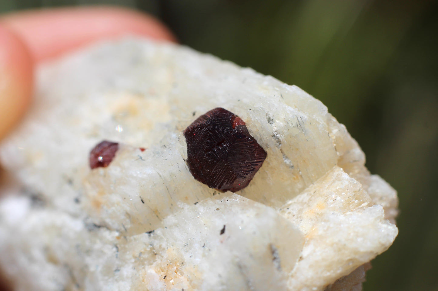 Etched Spessartine Garnet on Feldspar