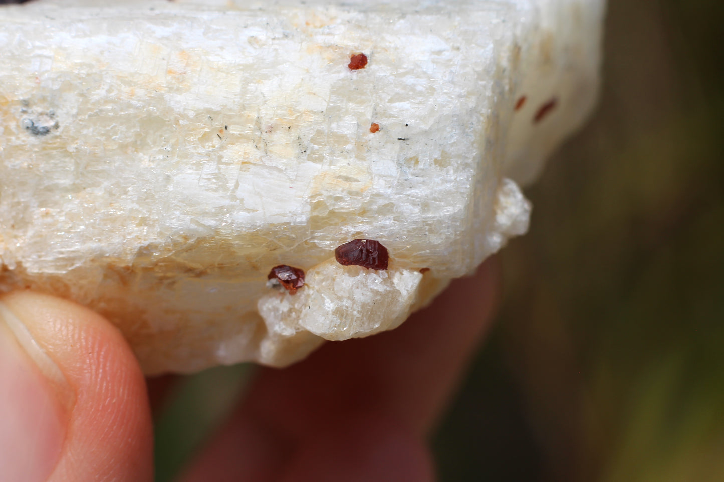 Etched Spessartine Garnet on Feldspar