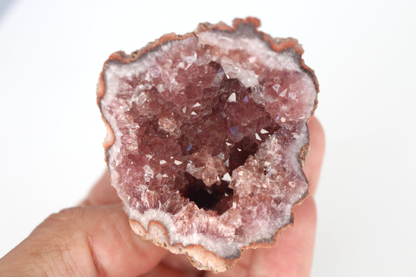 UV Reactive Calcite in Pink Amethyst Geode