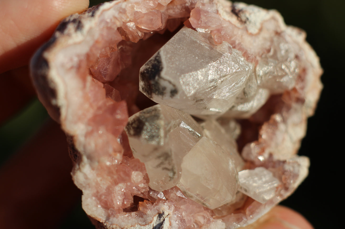 UV Reactive Calcite in Pink Amethyst Geode