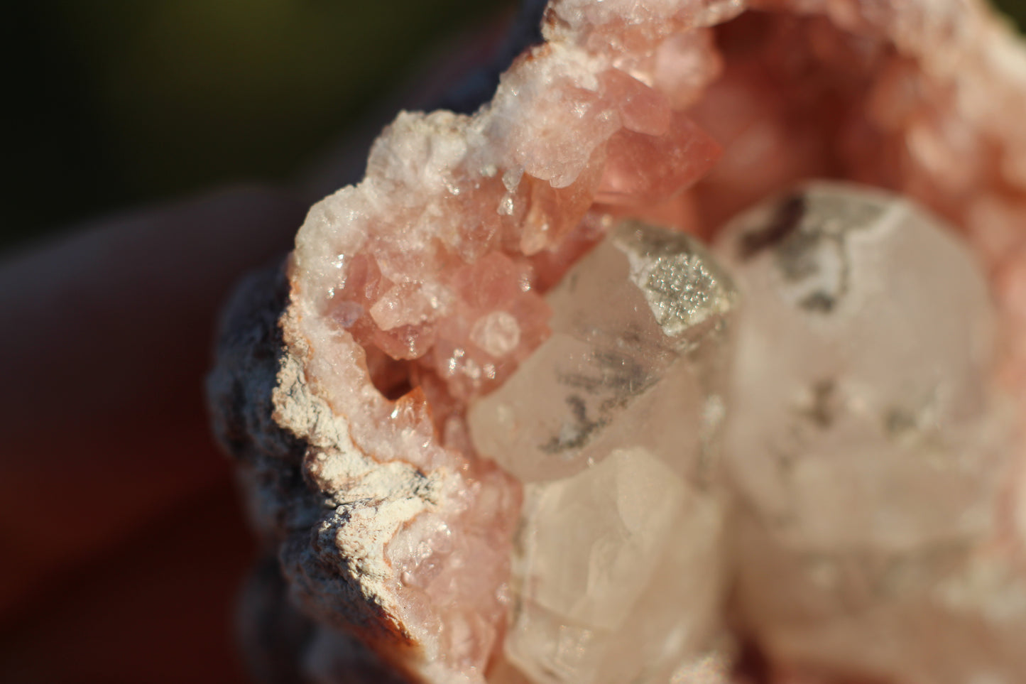 UV Reactive Calcite in Pink Amethyst Geode