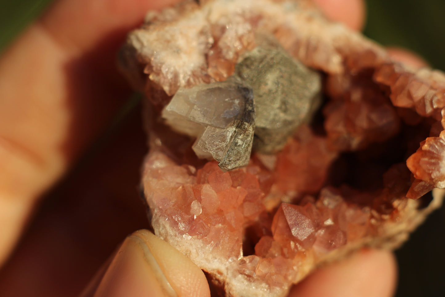 UV Reactive Calcite in Pink Amethyst Geode