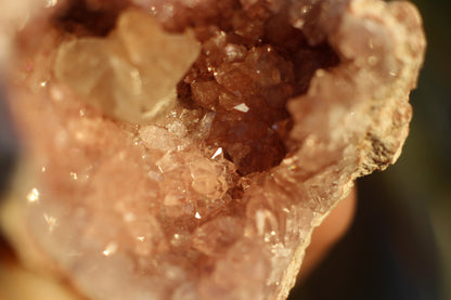 UV Reactive Calcite in Pink Amethyst Geode