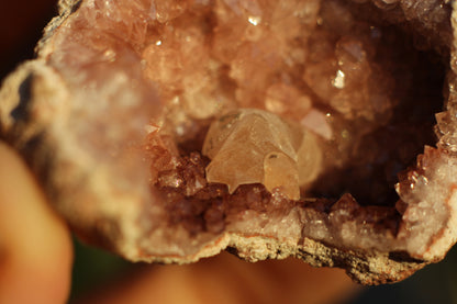 UV Reactive Calcite in Pink Amethyst Geode