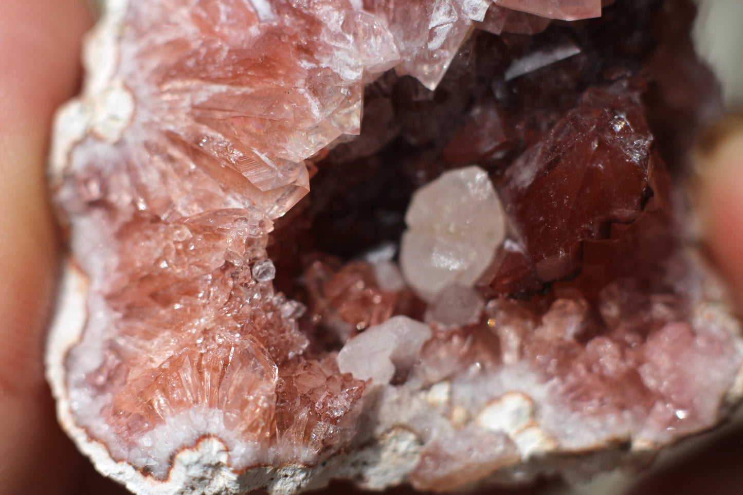 UV Reactive Calcite in Pink Amethyst Geode