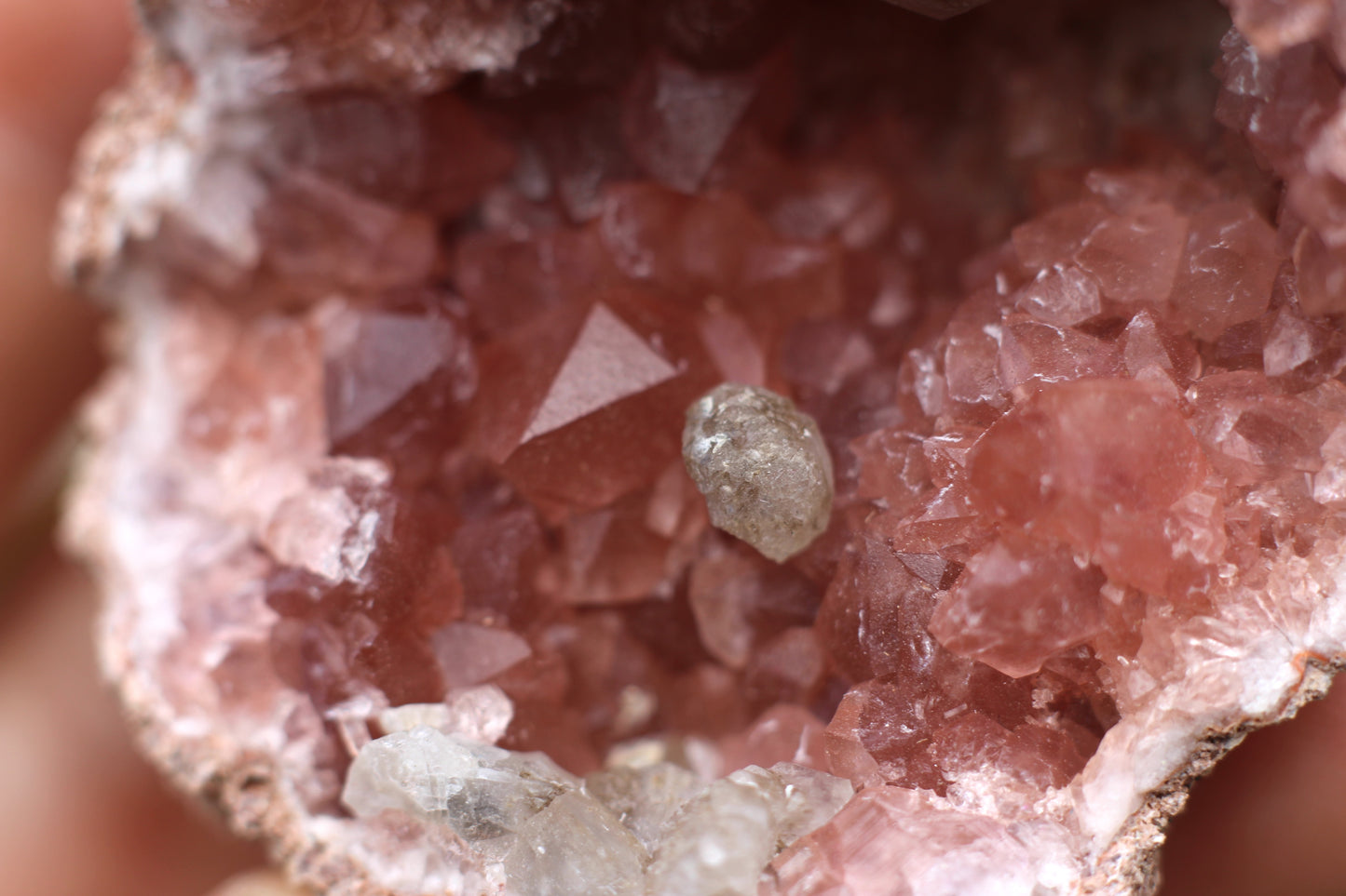 UV Reactive Calcite in Pink Amethyst Geode