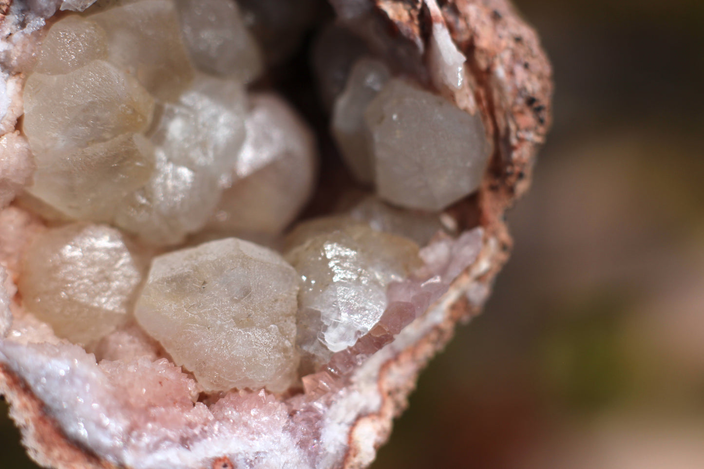 UV Reactive Calcite in Pink Amethyst Geode