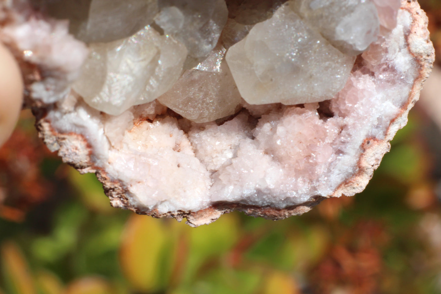 UV Reactive Calcite in Pink Amethyst Geode