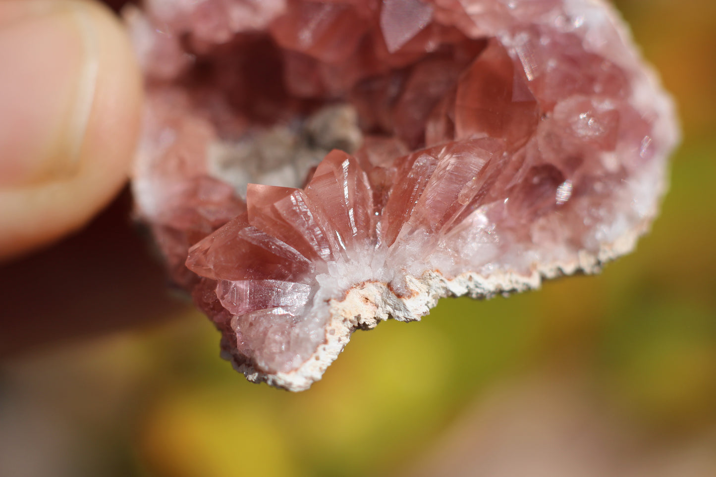 UV Reactive Calcite in Pink Amethyst Geode