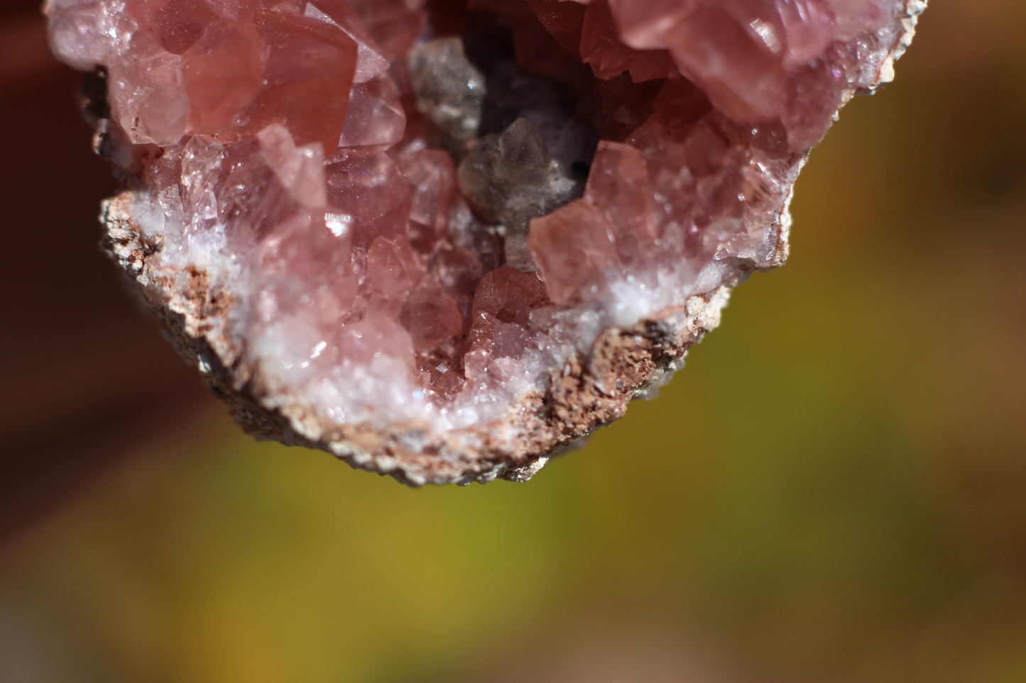 UV Reactive Calcite in Pink Amethyst Geode