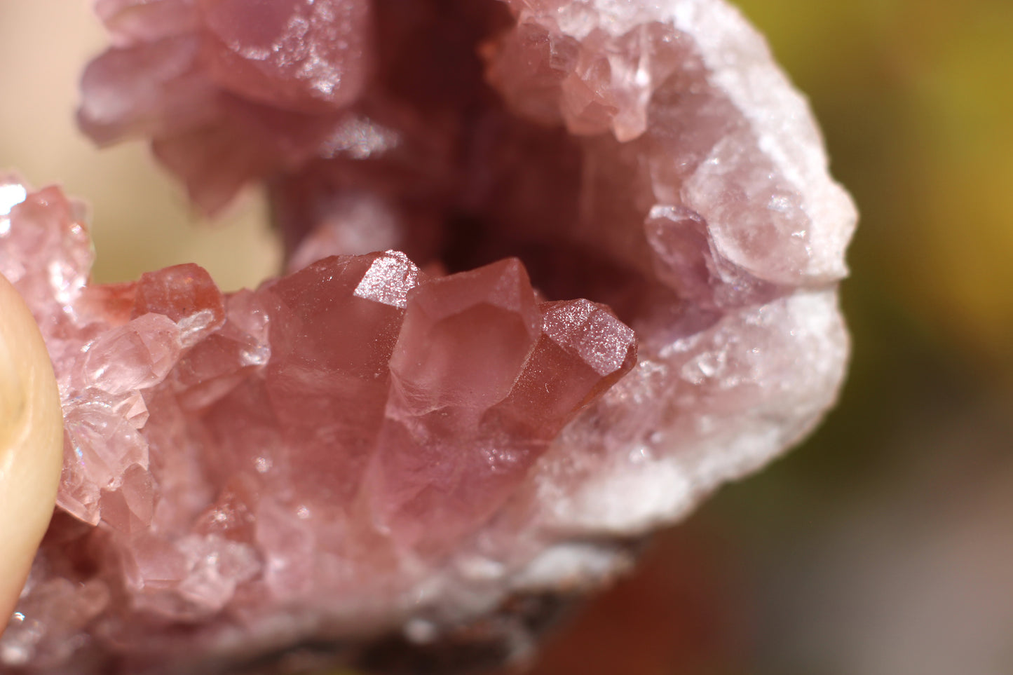 UV Reactive Calcite in Pink Amethyst Geode