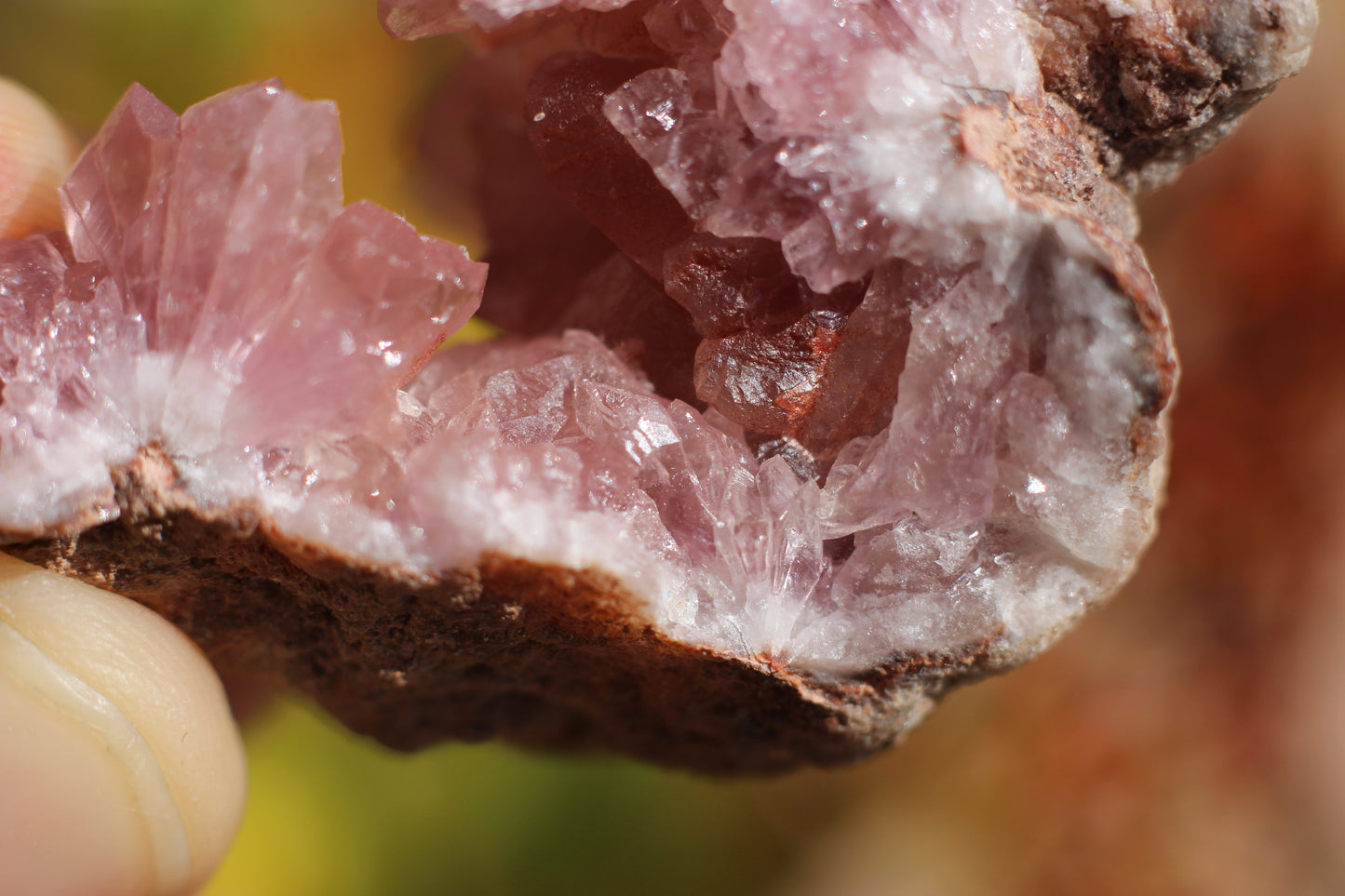 UV Reactive Calcite in Pink Amethyst Geode