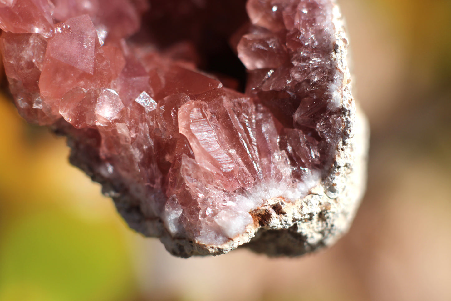 UV Reactive Calcite in Pink Amethyst Geode