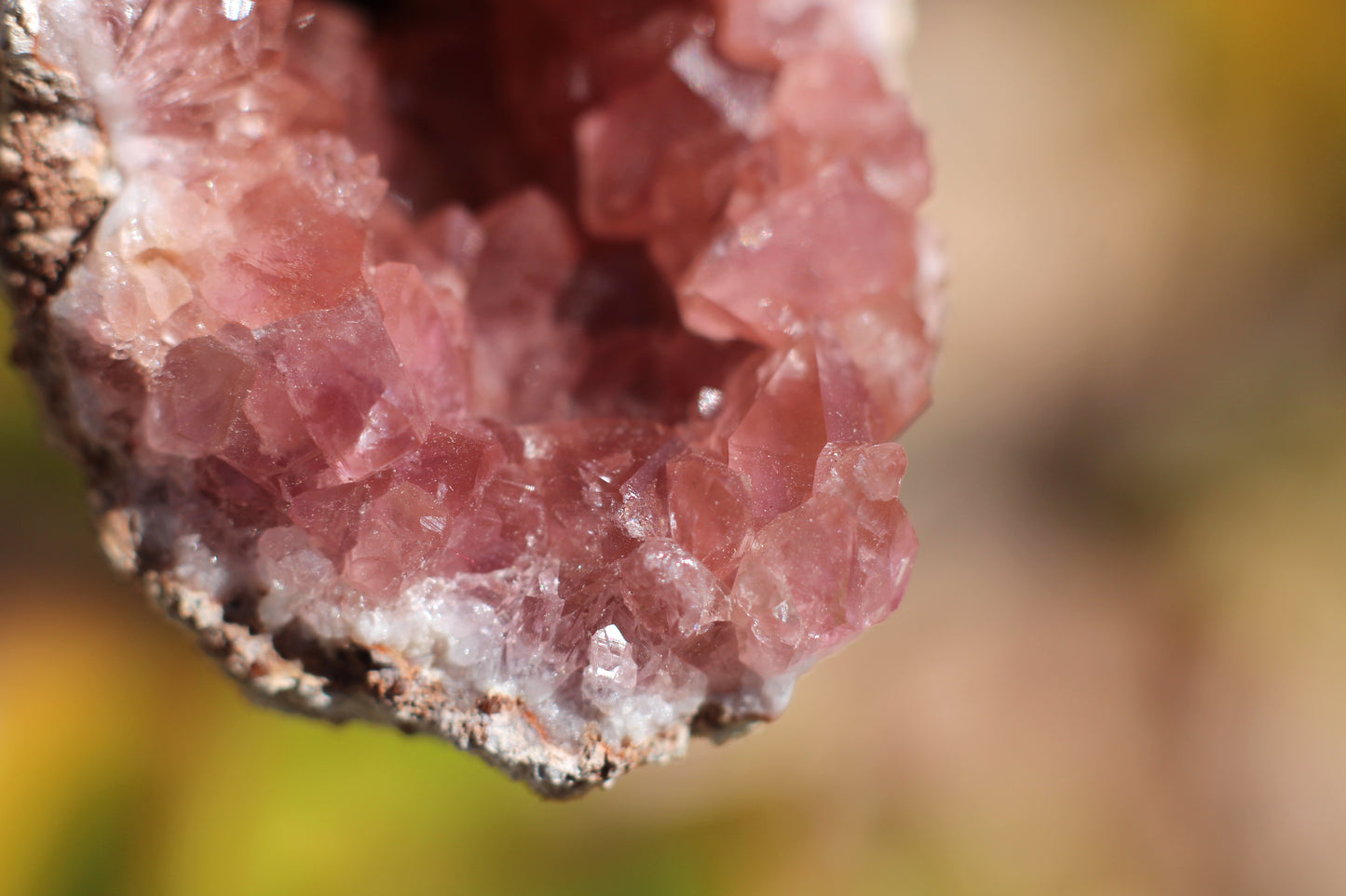 UV Reactive Calcite in Pink Amethyst Geode