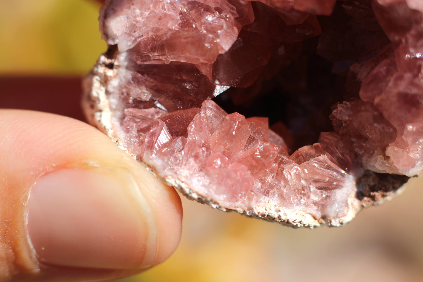 UV Reactive Calcite in Pink Amethyst Geode