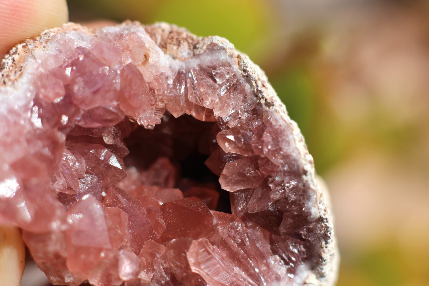 UV Reactive Calcite in Pink Amethyst Geode