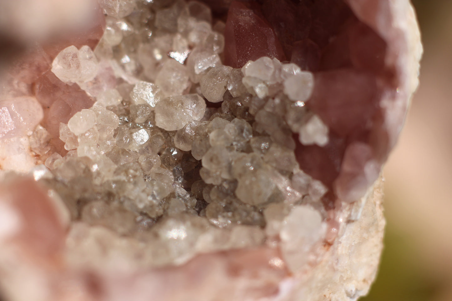 UV Reactive Calcite in Pink Amethyst Geode