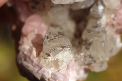 UV Reactive Calcite in Pink Amethyst Geode