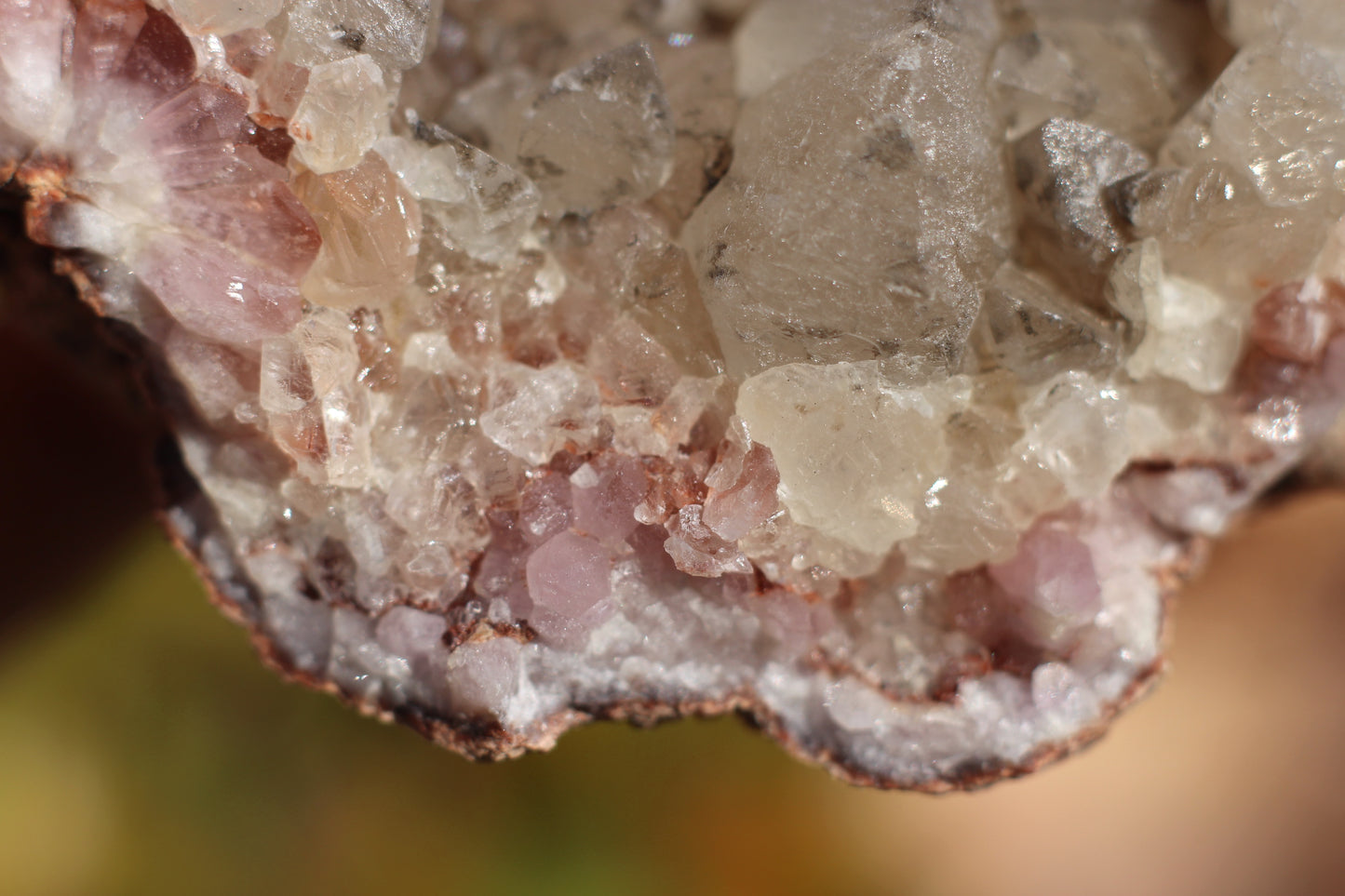 UV Reactive Calcite in Pink Amethyst Geode