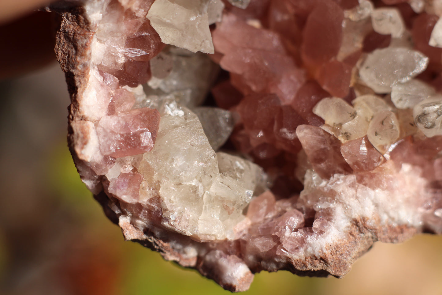 UV Reactive Calcite in Pink Amethyst Geode