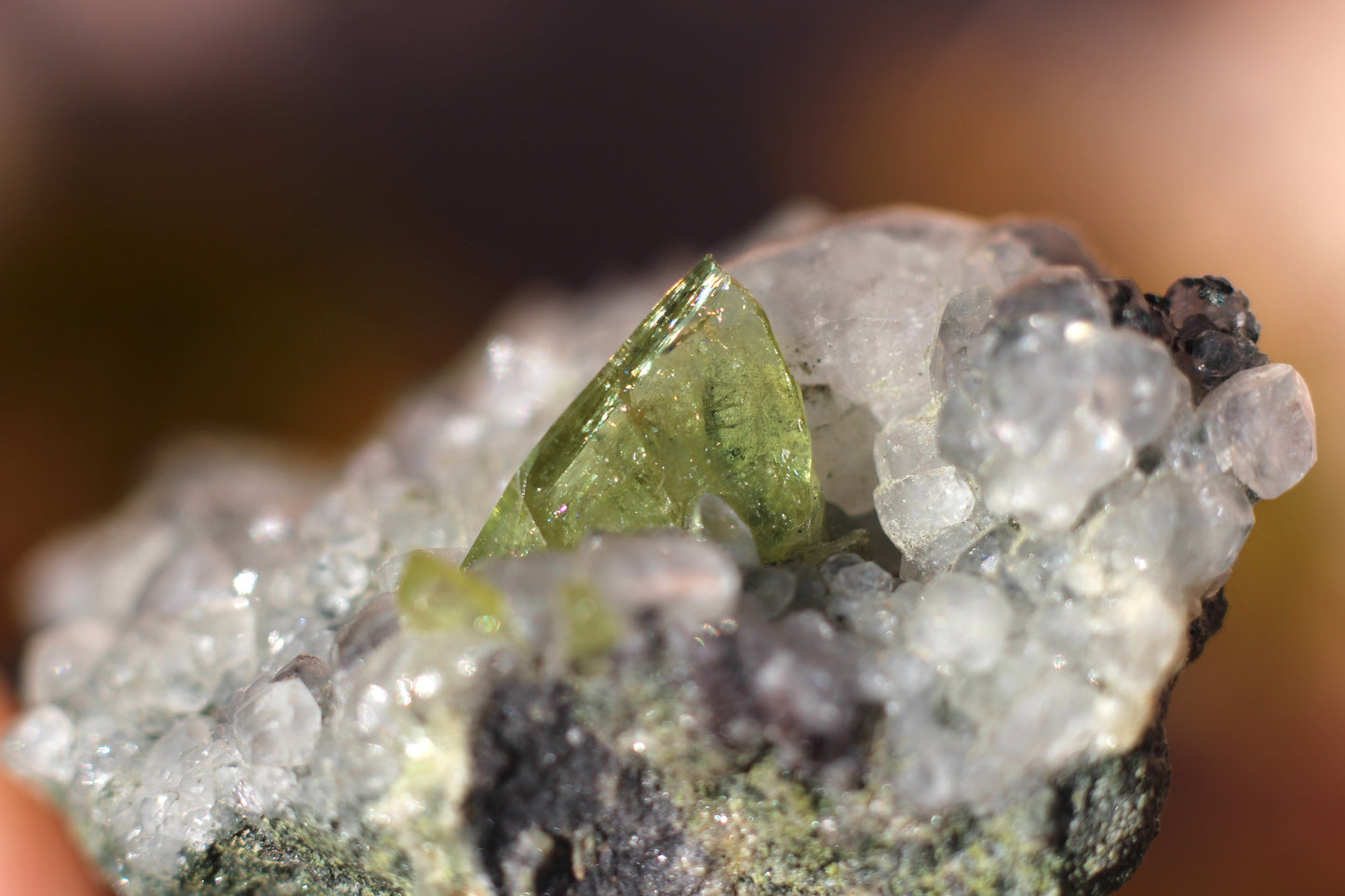 Green Sphene w/ Clear Calcite