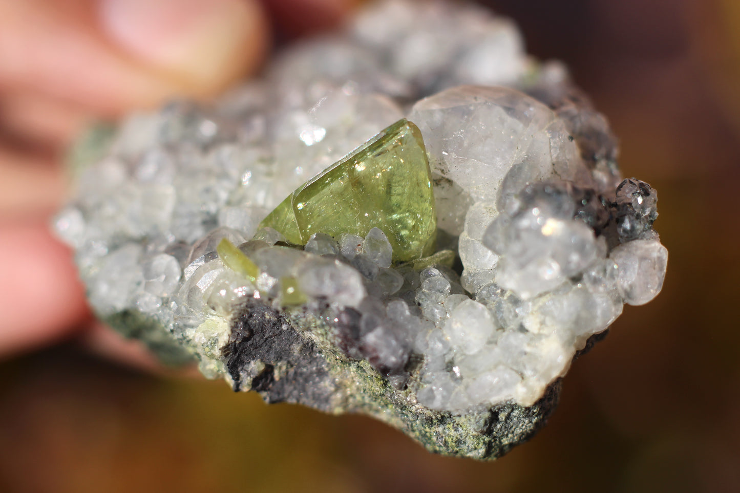 Green Sphene w/ Clear Calcite