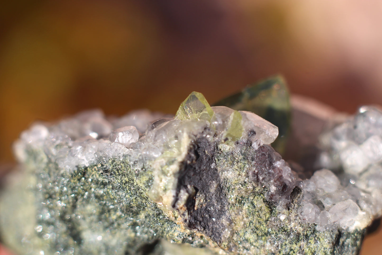 Green Sphene w/ Clear Calcite