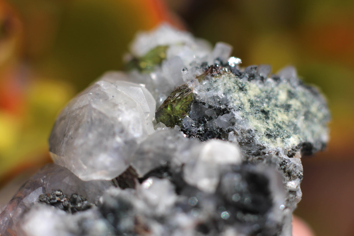 Green Sphene w/ Clear Calcite