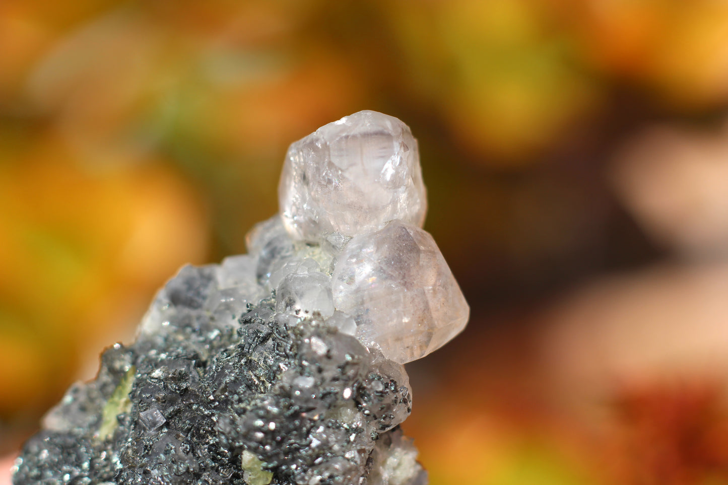 Green Sphene w/ Clear Calcite